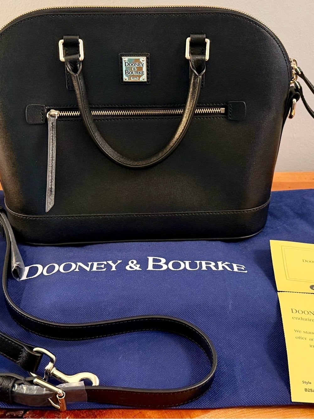 Dooney & Bourke Black Leather Large Dome Satchel with Gold Hardware New W/Tags